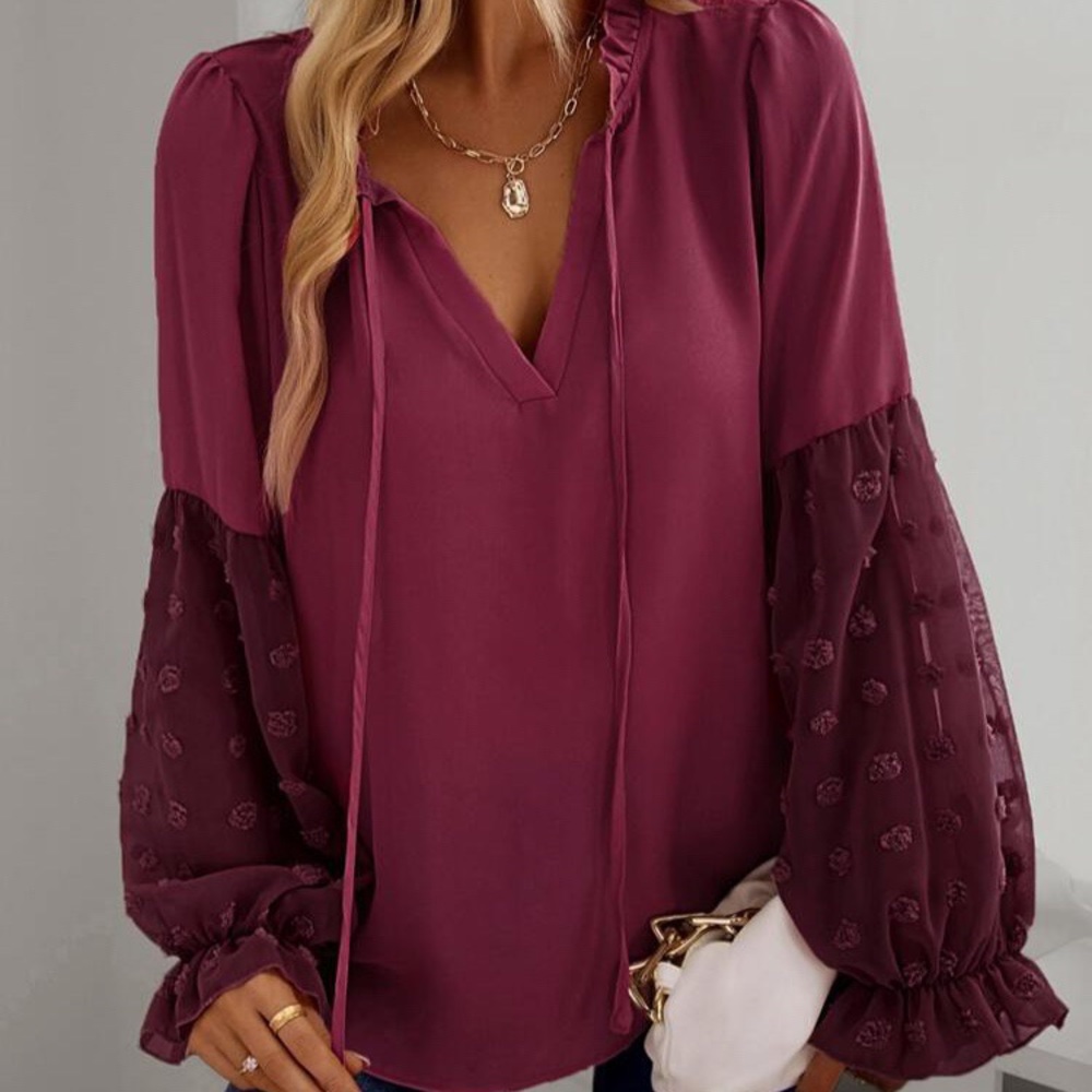 🥀 BOHO BURGUNDY LOOSE FIT BLOUSE! - Picture 6 of 7